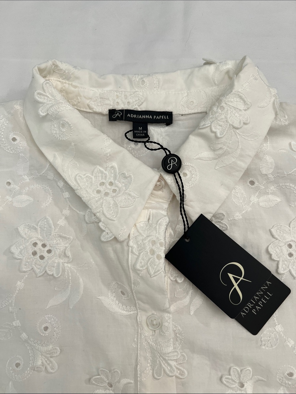 Adrianna Papell White Eyelet Embroidered Cotton Blouse M - Picture 9 of 16